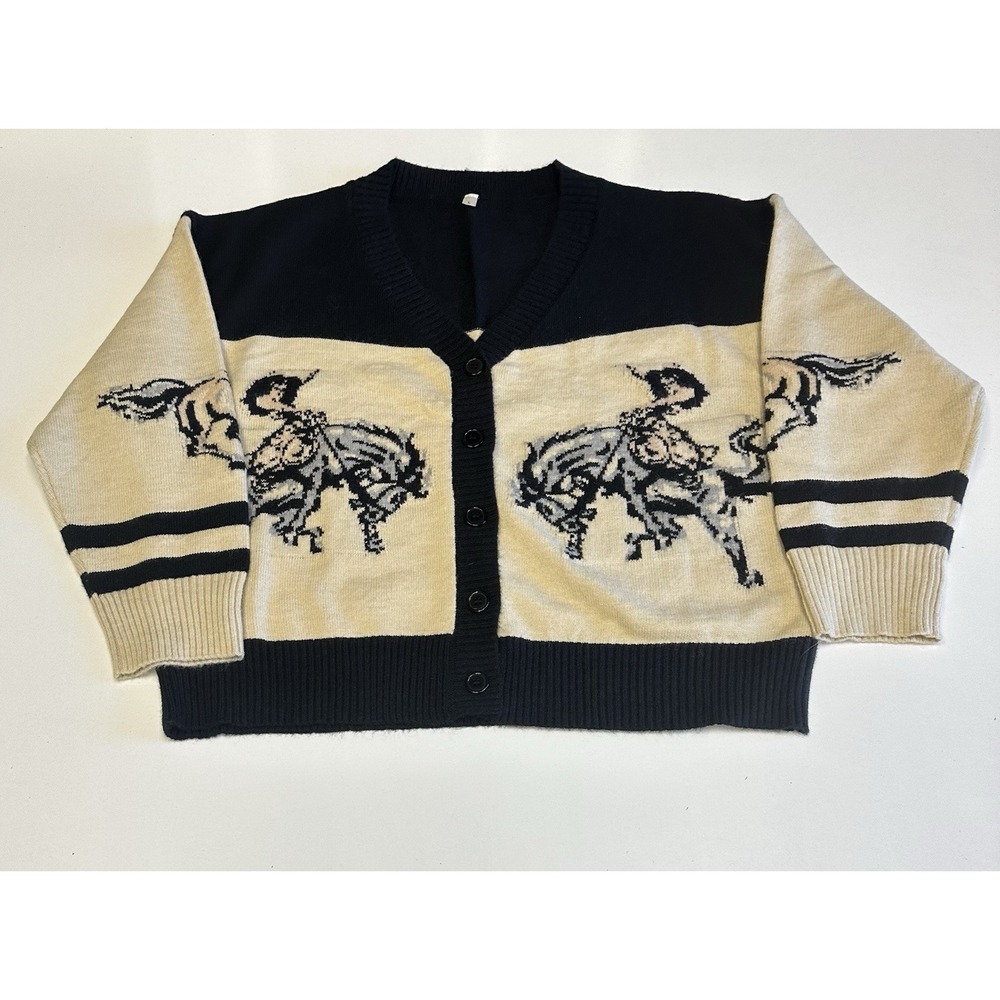 Unbranded Cowgirl Horse Graphic Button Up Cardigan Long Sleeve Sweater Large